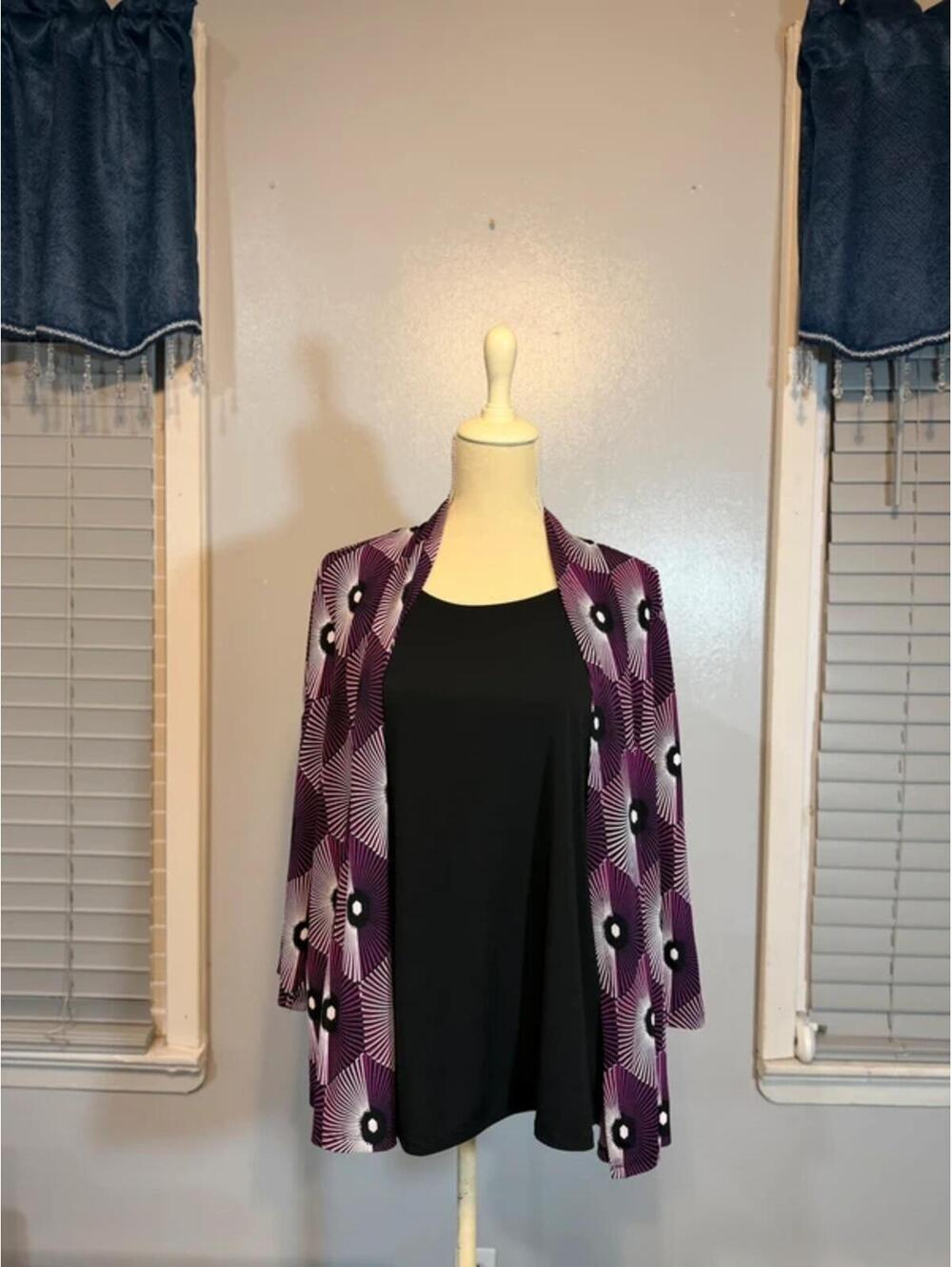 BYdesign Geometric Print Open Front Cardigan Top 2 Piece Look XL